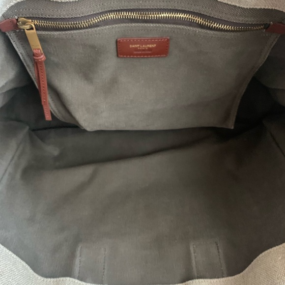 PRELOVED SAINT LAURENT RIVE GAUCHE TOTE BEIGE LINEN AND LEATHER - Picture 5 of 11